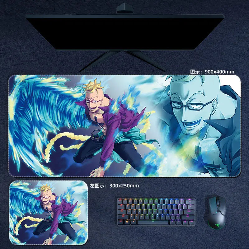 One Piece Mauspad Luffy Zoro Sanji Robin Nami Law Anime Manga PU Leder Mauspad Computer Tastatur Pad Zubehör Schreibtischunterlage