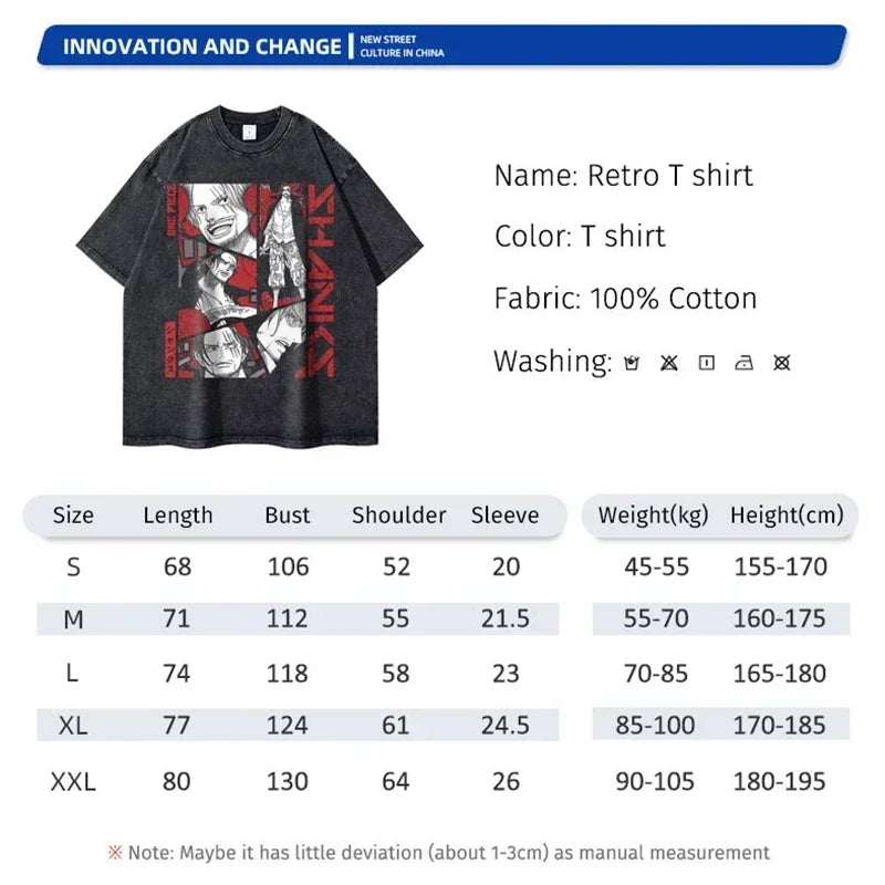 Roronoa Zoro T-shirts One P-Piece T-shirt Vintage Washed Anime Streetwear Oversized L-Luffy Manga Tops Tees 100% Cotton - One Piece Merchandise - Free Shipping Buy Now