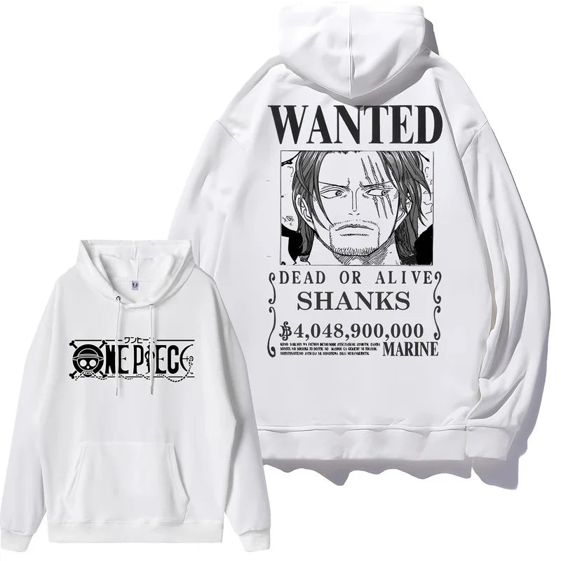 Luffy Zoro Shanks Nico Robin Bedruckter lockerer Kapuzenpullover Anime One Piece Bounty Wanted Order Lässige Mode Jungen Mädchen Sweatshirt