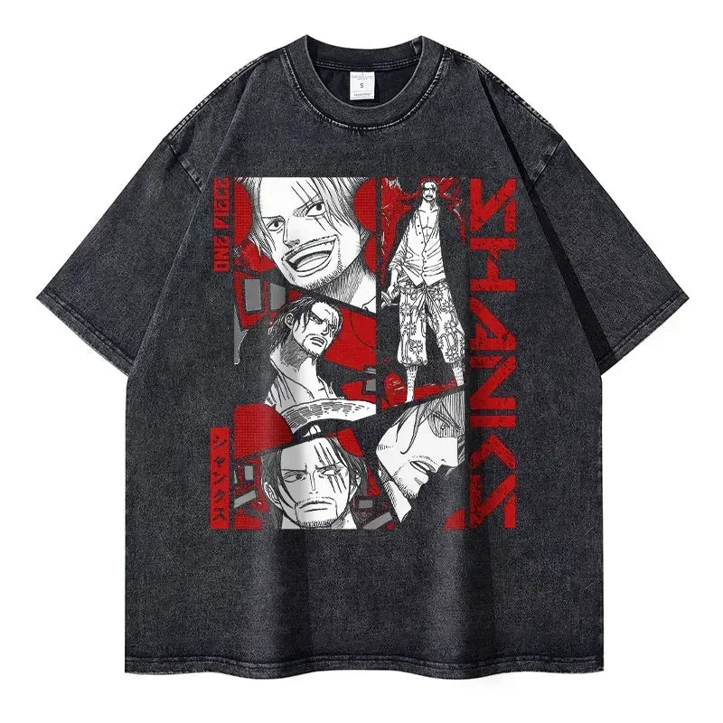 Roronoa Zoro T-shirts One P-Piece T-shirt Vintage Washed Anime Streetwear Oversized L-Luffy Manga Tops Tees 100% Cotton - One Piece Merchandise - Free Shipping Buy Now