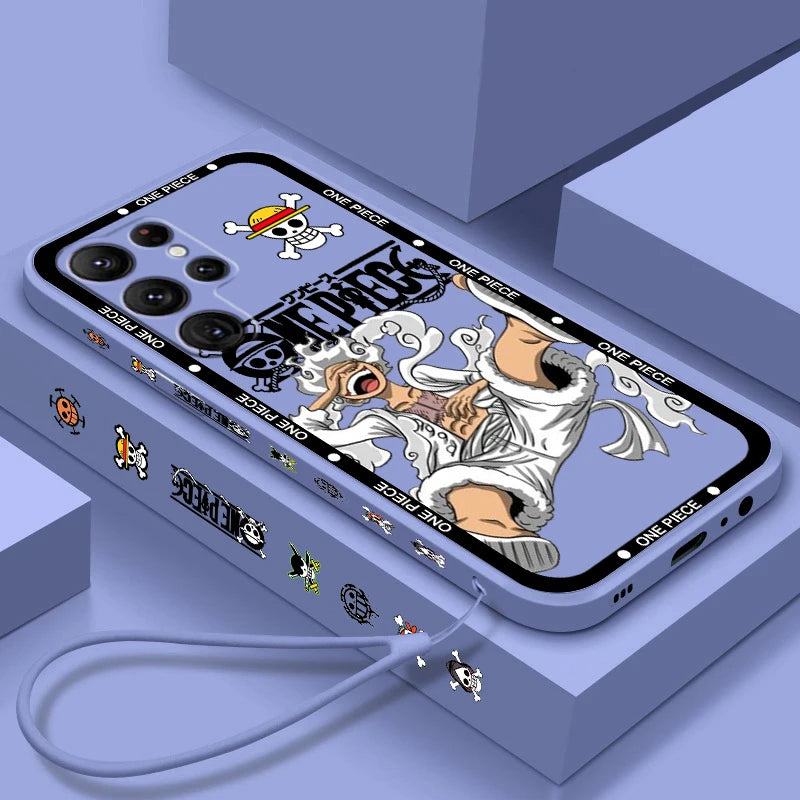 One Piece Luffy Cover For Samsung Galaxy S24 S23 S22 S21 S20 FE S10 Ultra Plus Lite 5G - Cartoon Liquid Left Rope Cover Phone Case - One Piece Merchandise - Free Shipping Buy Now