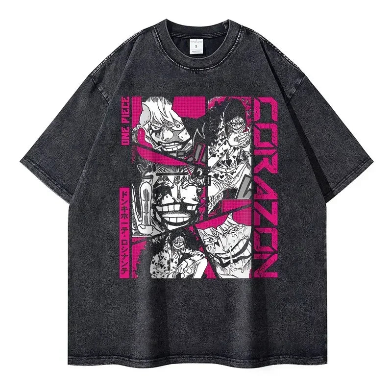 Roronoa Zoro T-shirts One P-Piece T-shirt Vintage Washed Anime Streetwear Oversized L-Luffy Manga Tops Tees 100% Cotton - One Piece Merchandise - Free Shipping Buy Now