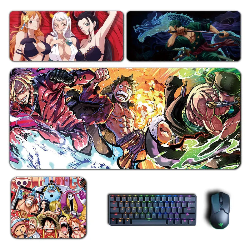 Anime Manga One Piece Mauspad Luffy Zoro Sanji Robin Nami Law PU Leder Mauspad Computer Tastatur Pad Zubehör Schreibtischunterlage