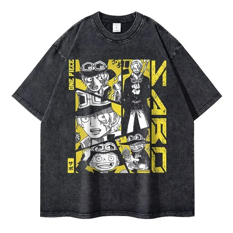 Roronoa Zoro T-shirts One P-Piece T-shirt Vintage Washed Anime Streetwear Oversized L-Luffy Manga Tops Tees 100% Cotton - One Piece Merchandise - Free Shipping Buy Now