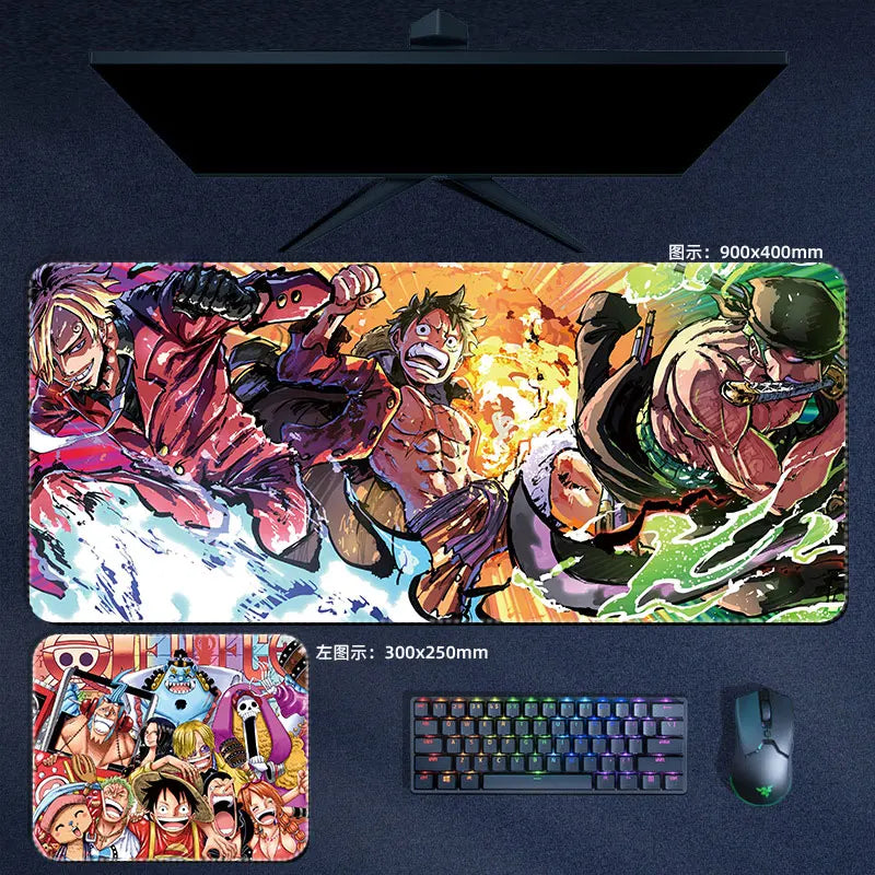 One Piece Mauspad Luffy Zoro Sanji Robin Nami Law Anime Manga PU Leder Mauspad Computer Tastatur Pad Zubehör Schreibtischunterlage