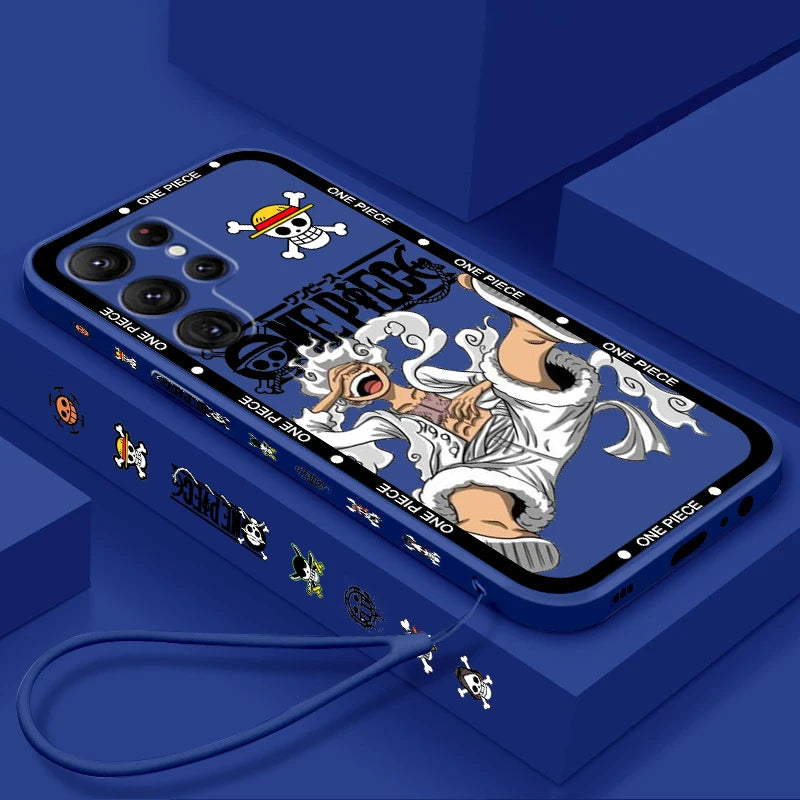 One Piece Luffy Cover For Samsung Galaxy S24 S23 S22 S21 S20 FE S10 Ultra Plus Lite 5G - Cartoon Liquid Left Rope Cover Phone Case - One Piece Merchandise - Free Shipping Buy Now