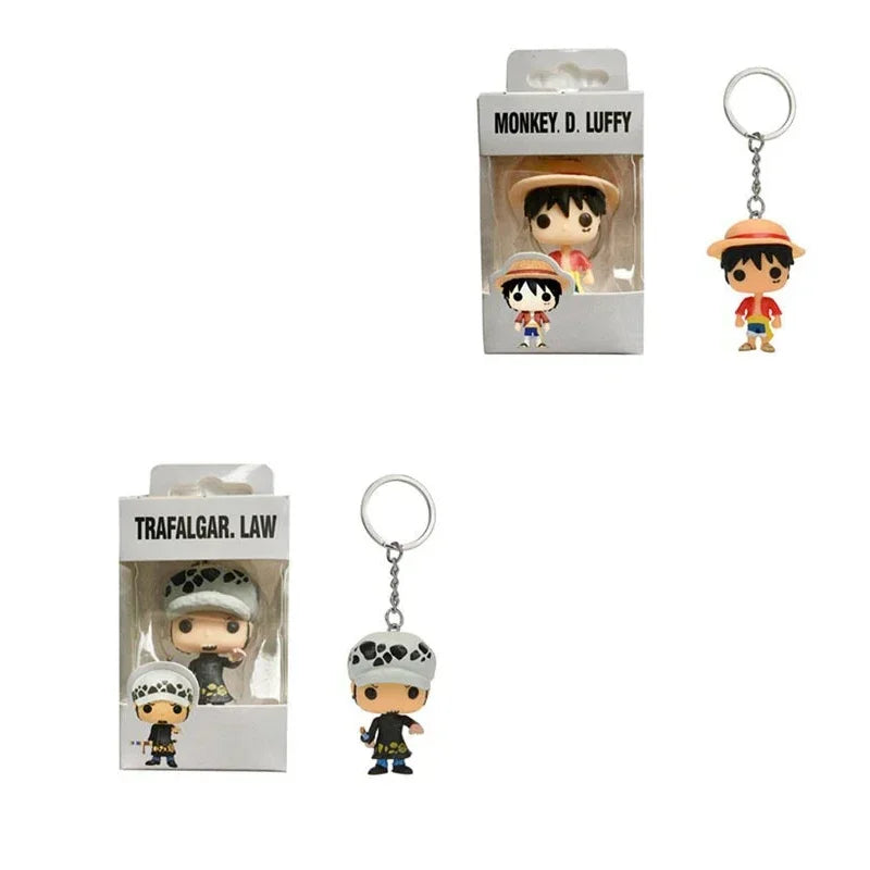 Anime One Piece Taschen-Schlüsselanhänger Monkey.D.Luffy Trafalgar.Law Funkostyle Schlüsselanhänger Actionfigur Spielzeug für Kinder Weihnachtsgeschenk