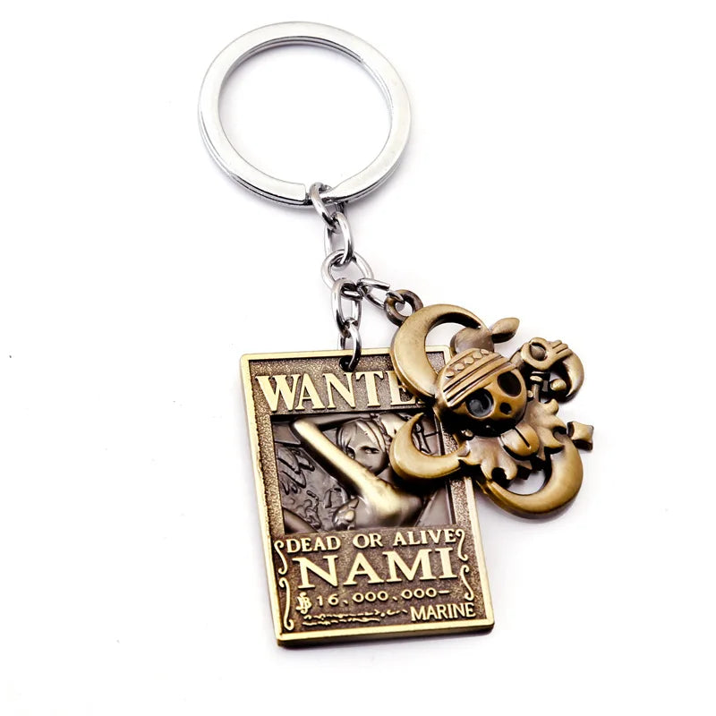 Porte-clés en métal avec affiche de recherche One Piece, Luffy Ace, Sanji, Nami, Robin, Zoro, Chopper, Trafalgar Law, pendentifs pour voiture
