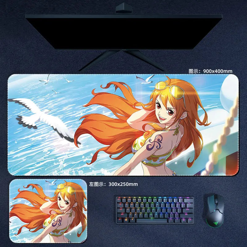One Piece Mauspad Luffy Zoro Sanji Robin Nami Law Anime Manga PU Leder Mauspad Computer Tastatur Pad Zubehör Schreibtischunterlage