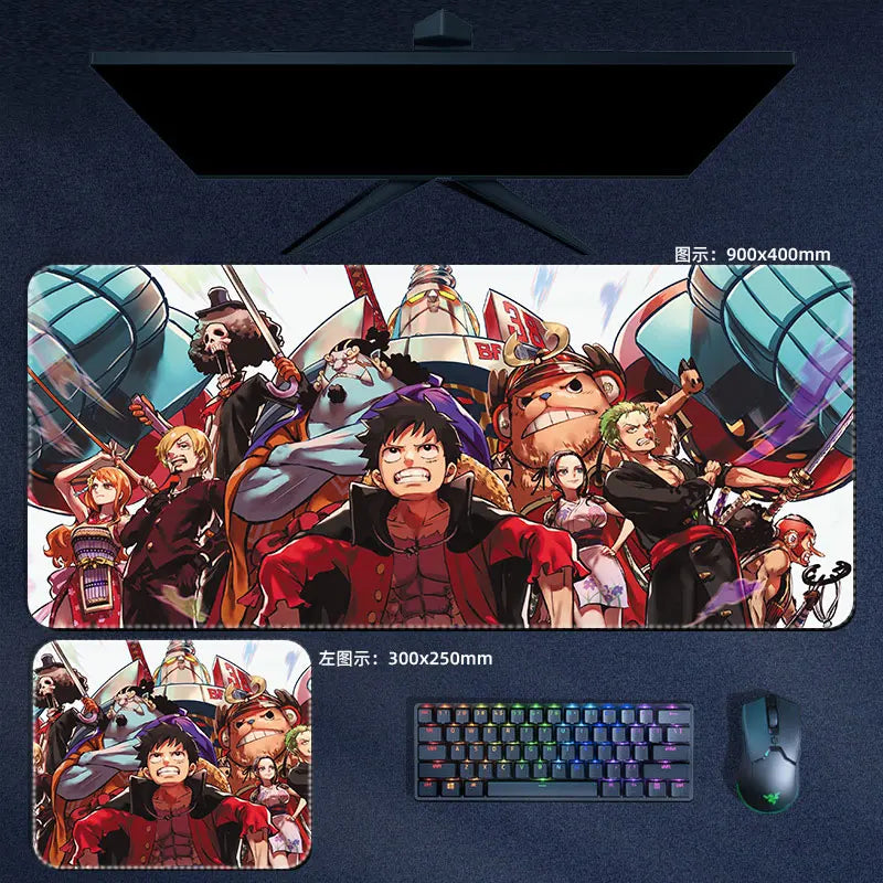 One Piece Mauspad Luffy Zoro Sanji Robin Nami Law Anime Manga PU Leder Mauspad Computer Tastatur Pad Zubehör Schreibtischunterlage