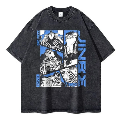 Bilibili Roronoa Zoro T-shirts Vintage Washed Anime One P-Piece T-shirt Streetwear Oversized L-Luffy Manga Tops Tees 100% Cotton - One Piece Merchandise - Free Shipping Buy Now
