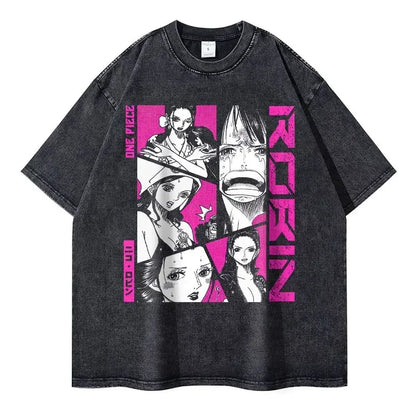 Roronoa Zoro T-shirts One P-Piece T-shirt Vintage Washed Anime Streetwear Oversized L-Luffy Manga Tops Tees 100% Cotton - One Piece Merchandise - Free Shipping Buy Now