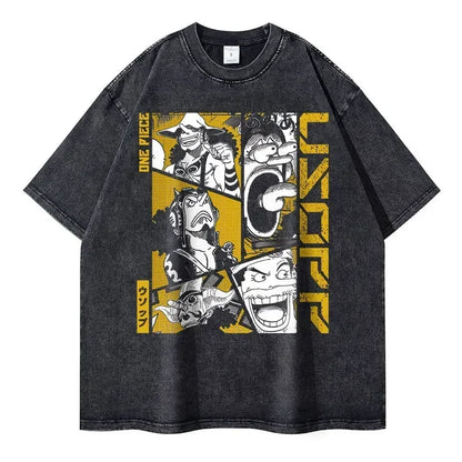 Bilibili Roronoa Zoro T-shirts Vintage Washed Anime One P-Piece T-shirt Streetwear Oversized L-Luffy Manga Tops Tees 100% Cotton - One Piece Merchandise - Free Shipping Buy Now