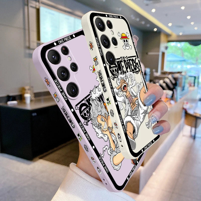 One Piece Luffy Cover For Samsung Galaxy S24 S23 S22 S21 S20 FE S10 Ultra Plus Lite 5G - Cartoon Liquid Left Rope Cover Phone Case - One Piece Merchandise - Free Shipping Buy Now