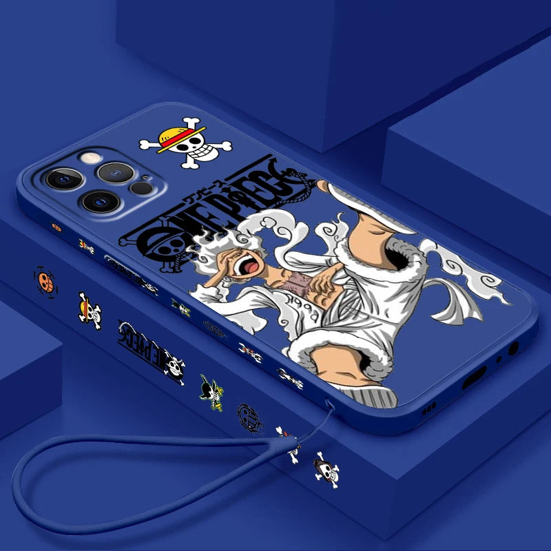 Coque de téléphone One Piece Luffy en TPU souple et résistante aux chocs pour iPhone 16, 15, 14, 13, 12, 11 Pro Max Plus, avec corde gauche