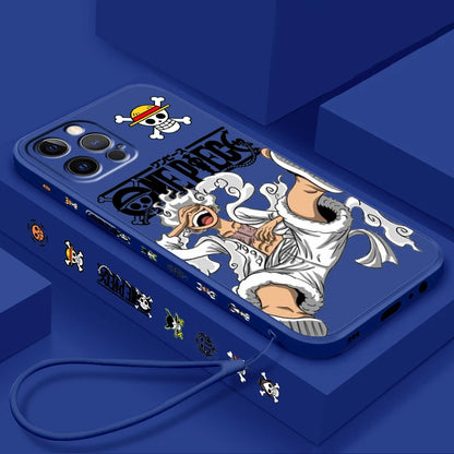 Coque de téléphone One Piece Luffy en TPU souple et résistante aux chocs pour iPhone 16, 15, 14, 13, 12, 11 Pro Max Plus, avec corde gauche