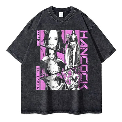 Bilibili Roronoa Zoro T-shirts Vintage Washed Anime One P-Piece T-shirt Streetwear Oversized L-Luffy Manga Tops Tees 100% Cotton - One Piece Merchandise - Free Shipping Buy Now