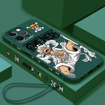 Coque de téléphone One Piece Luffy en TPU souple et résistante aux chocs pour iPhone 16, 15, 14, 13, 12, 11 Pro Max Plus, avec corde gauche
