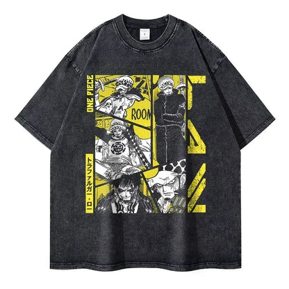 Bilibili Roronoa Zoro T-shirts Vintage Washed Anime One P-Piece T-shirt Streetwear Oversized L-Luffy Manga Tops Tees 100% Cotton - One Piece Merchandise - Free Shipping Buy Now