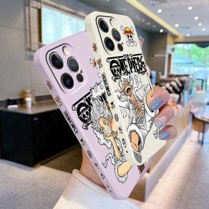 Coque en TPU One Piece pour iPhone Luffy Cool Soft 16 15 14 13 12 11 Pro Max Plus antichoc liquide corde gauche