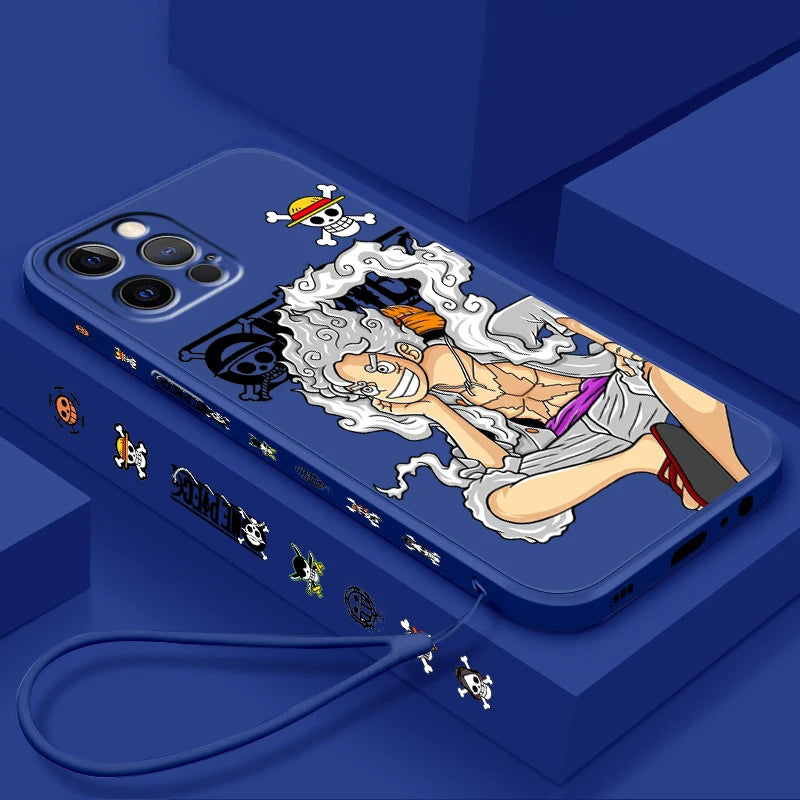 Coque de téléphone One Piece Luffy en TPU souple et résistante aux chocs pour iPhone 16, 15, 14, 13, 12, 11 Pro Max Plus, avec corde gauche