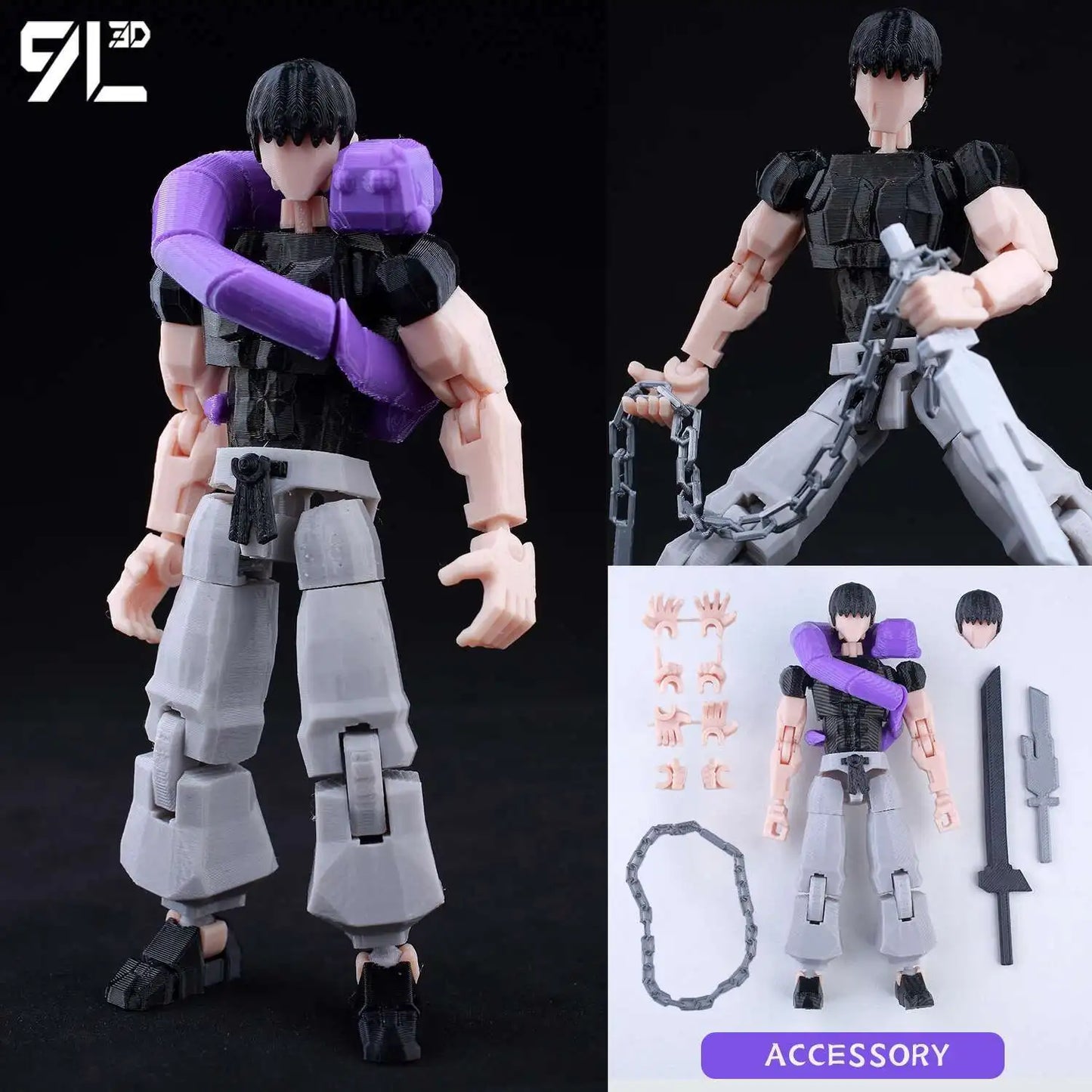 9L 3D-gedruckte Roronoa Zoro One Piece Lucky Dummy, 13 bewegliche Shapeshift-Actionfiguren, Schaufensterpuppen-Spielzeug für Anime-Liebhaber