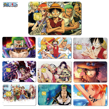 Autocollant en PVC mat 2,5D HD 3M pour carte de crédit ou de débit, motif dessin animé One Piece Luffy Zoro Ace Robin