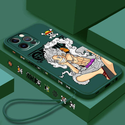 Coque en TPU One Piece pour iPhone Luffy Cool Soft 16 15 14 13 12 11 Pro Max Plus antichoc liquide corde gauche