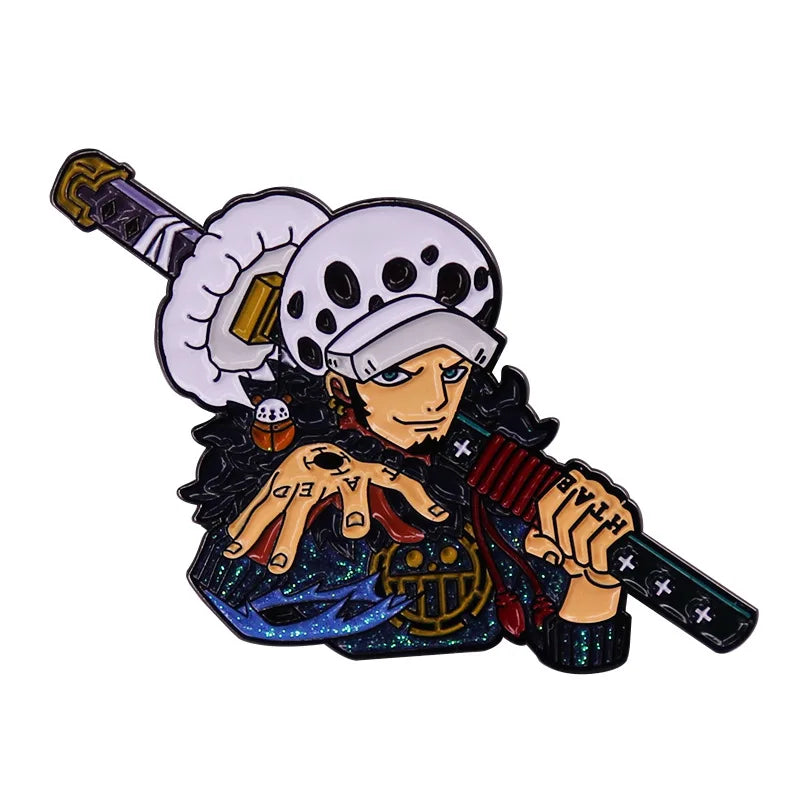 One Piece Cartoon Hartemaille-Anstecknadel Luffy Zoro Sanji Law Abzeichen Brosche Rucksack Hut Emaille-Anstecknadeln Accessoires Geschenk für Freunde Fans