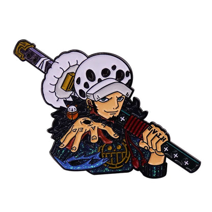 One Piece Cartoon Hartemaille-Anstecknadel Luffy Zoro Sanji Law Abzeichen Brosche Rucksack Hut Emaille-Anstecknadeln Accessoires Geschenk für Freunde Fans