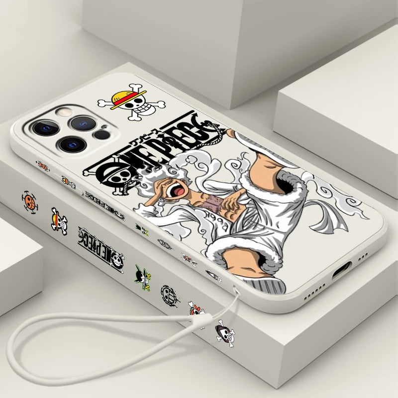 Coque en TPU One Piece pour iPhone Luffy Cool Soft 16 15 14 13 12 11 Pro Max Plus antichoc liquide corde gauche