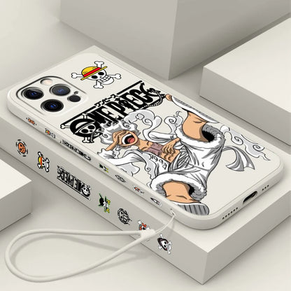 Coque en TPU One Piece pour iPhone Luffy Cool Soft 16 15 14 13 12 11 Pro Max Plus antichoc liquide corde gauche