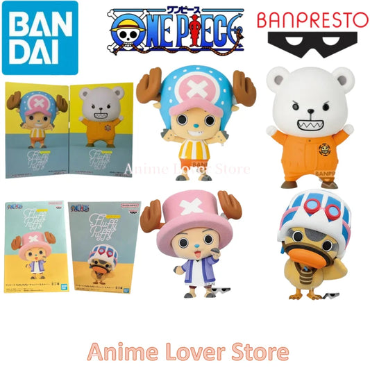 Bandai Banpresto Original One Piece Beflockung Fluffy Puffy Tony Tony Chopper Bepo Karoo Anime Figuren Spielzeug für Kinder Geschenk