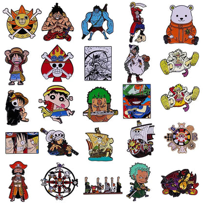 One Piece Cartoon Hartemaille-Anstecknadel Luffy Zoro Sanji Law Abzeichen Brosche Rucksack Hut Emaille-Anstecknadeln Accessoires Geschenk für Freunde Fans