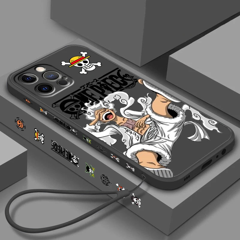Coque en TPU One Piece pour iPhone Luffy Cool Soft 16 15 14 13 12 11 Pro Max Plus antichoc liquide corde gauche
