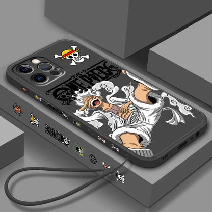 Coque en TPU One Piece pour iPhone Luffy Cool Soft 16 15 14 13 12 11 Pro Max Plus antichoc liquide corde gauche