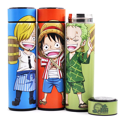 One Piece Cartoon Anime Figure Vacuum 480ML Cup Luffy Zoro Sanji Cosplay Student Thermos Flask Sports Water Bottle School Gift
