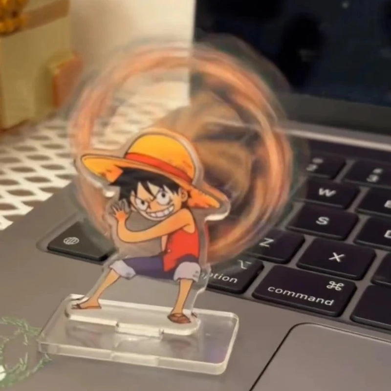 Figurines d'action One Piece Luffy en acrylique, support rotatif créatif, ornements de bureau, dessin animé Zoro, bijoux de bureau, cadeaux, jouets