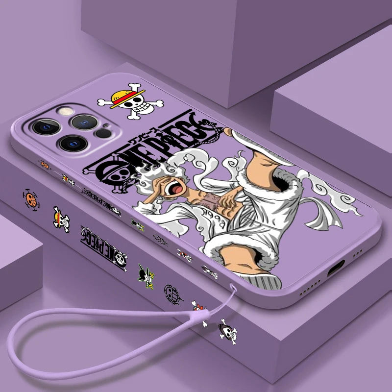 Coque en TPU One Piece pour iPhone Luffy Cool Soft 16 15 14 13 12 11 Pro Max Plus antichoc liquide corde gauche