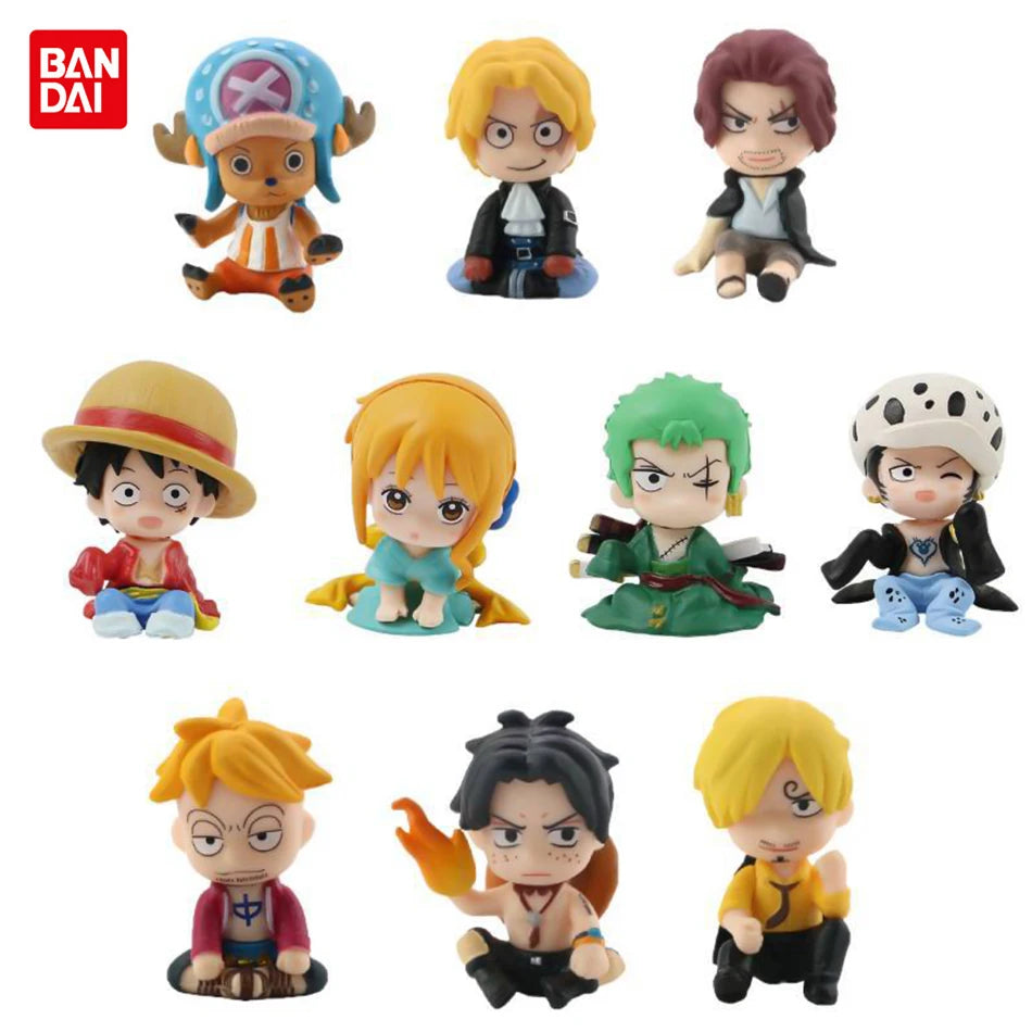 Lot de 10 figurines One Piece Luffy Roronoa Zoro 4 cm, version Q, Kawaii, décoration de voiture, modèle en PVC, cadeau