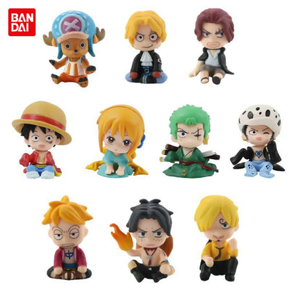 Lot de 10 figurines One Piece Luffy Roronoa Zoro 4 cm, version Q, Kawaii, décoration de voiture, modèle en PVC, cadeau