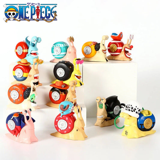 One Piece Den Den Mushi Anime Figur Luffy Ace Zoro Law Buggy Manga Statue PVC Action Figur Sammlung Modell Spielzeug Puppe Geschenk