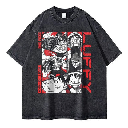 Roronoa Zoro T-shirts One P-Piece T-shirt Vintage Washed Anime Streetwear Oversized L-Luffy Manga Tops Tees 100% Cotton - One Piece Merchandise - Free Shipping Buy Now