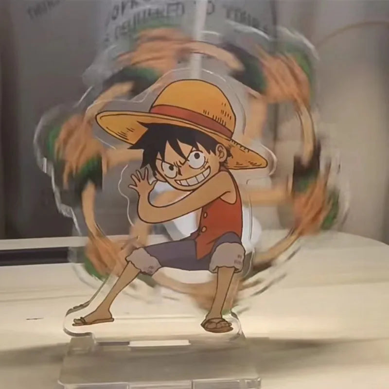 Figurines d'action One Piece Luffy en acrylique, support rotatif créatif, ornements de bureau, dessin animé Zoro, bijoux de bureau, cadeaux, jouets