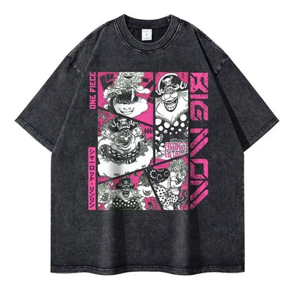 Bilibili Roronoa Zoro T-shirts Vintage Washed Anime One P-Piece T-shirt Streetwear Oversized L-Luffy Manga Tops Tees 100% Cotton - One Piece Merchandise - Free Shipping Buy Now