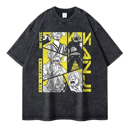Bilibili Roronoa Zoro T-shirts Vintage Washed Anime One P-Piece T-shirt Streetwear Oversized L-Luffy Manga Tops Tees 100% Cotton - One Piece Merchandise - Free Shipping Buy Now