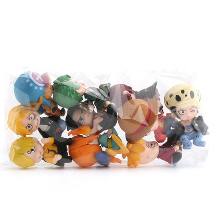 Lot de 10 figurines One Piece Luffy Roronoa Zoro 4 cm, version Q, Kawaii, décoration de voiture, modèle en PVC, cadeau