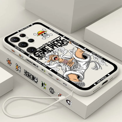 One Piece Luffy Cover For Samsung Galaxy S24 S23 S22 S21 S20 FE S10 Ultra Plus Lite 5G - Cartoon Liquid Left Rope Cover Phone Case - One Piece Merchandise - Free Shipping Buy Now