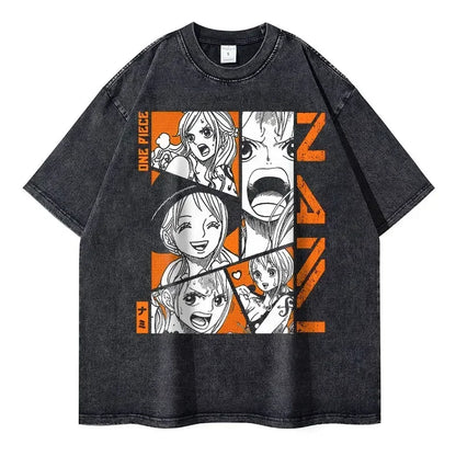 Bilibili Roronoa Zoro T-shirts Vintage Washed Anime One P-Piece T-shirt Streetwear Oversized L-Luffy Manga Tops Tees 100% Cotton - One Piece Merchandise - Free Shipping Buy Now