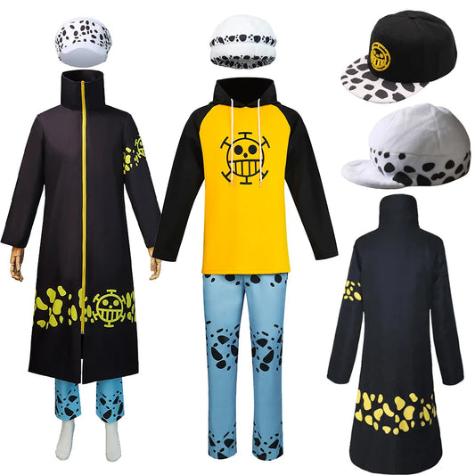 Trafalgar Law Cosplay Hoodie Hose Hut Kostüm Anime One Cos Piece Fantasia Luffy Outfits Halloween Verkleidungsanzug für Erwachsene Männer